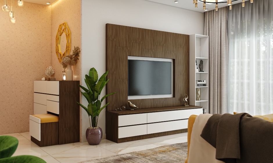 white-and-dark-wood-laminate-tv-unit-for-1bhk-house-design